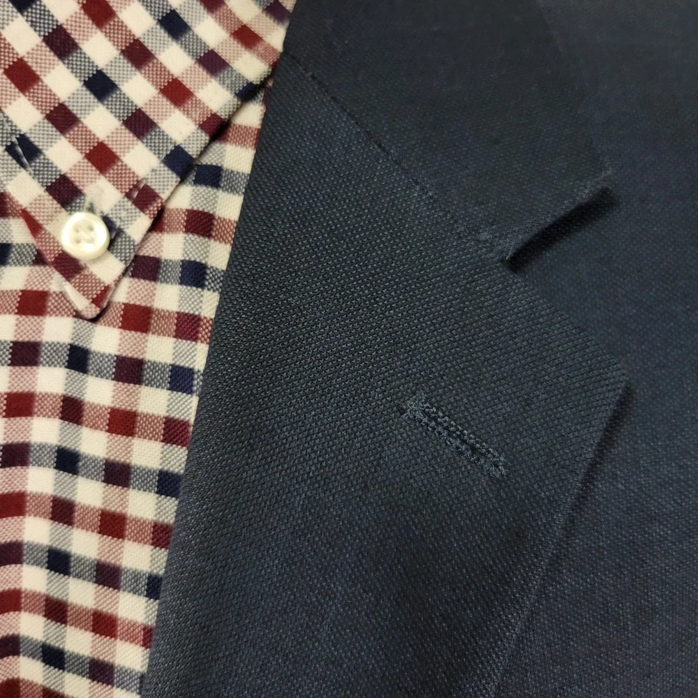 Alfani‎ Men's Sport Coat Blazer Two Button Navy Blue Wool Polyester Size 46L